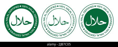 Collection of halal certified logo vector isolated on white background. Halal icon. Halal sign. Halal label icon set. Stock Vector