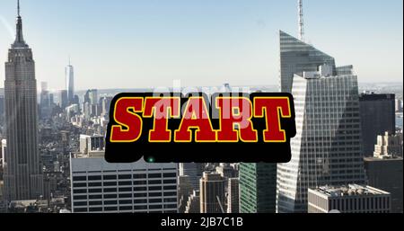 Image of start text over cityscape Stock Photo