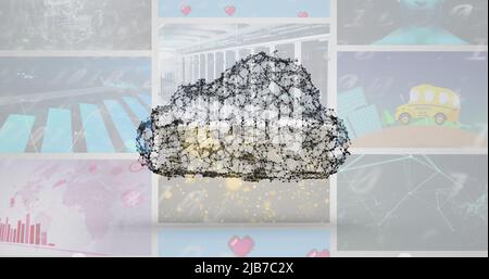 Image of digital cloud and data processing on screens Stock Photo
