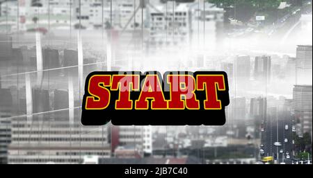 Image of start text over cityscape background Stock Photo