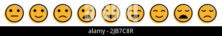 Set of emoticons, Basic emoticons face collection. Flat icon design. Stock Vector