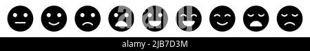 Set of emoticons, Basic emoticons face collection. Flat icon design. Stock Vector