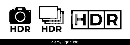 Set of HDR outline vector icon. High Dynamic Range Symbol icon set. Black HDR icon, flat vector simple element illustration. Stock Vector