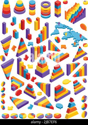 Isometric infographic elements charts graphs and business information isolated vector illustration. Stock Vector
