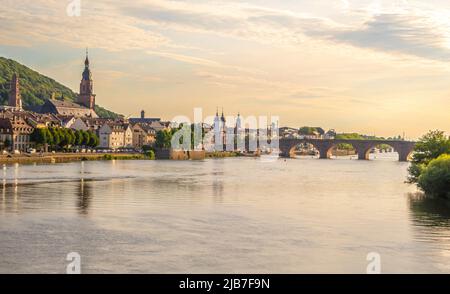 beautiful city view of Heidelberg in summer evening light. Heidelberg on the Neckar River in Germany is known for its university and romantic flair Stock Photo