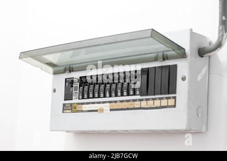 Voltage switchboard with circuit breakers. Stock Photo
