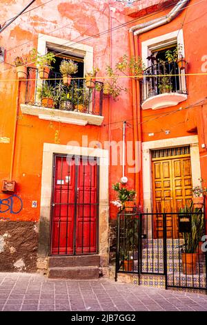 An apartment duplex in the city of Guanajuato, Mexico. Stock Photo