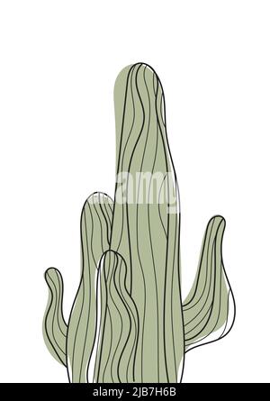 Cactus boho vector in line art style. Ethnic tribal cactus in hand drawn style with bohemian ornament for wrapping paper, wallpaper, textile, logo, fa Stock Vector