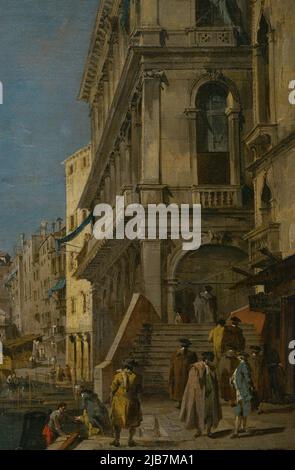Francesco Guardi (1712-1793). Venetian painter. Grand Canal at the Rialto Bridge, ca. 1780-1790. Detail. Oil on canvas. Calouste Gulbenkian Museum. Lisbon, Portugal. Stock Photo