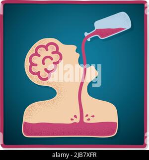 Person drinking alcohol, addiction problems, freehand drawing, vector ...