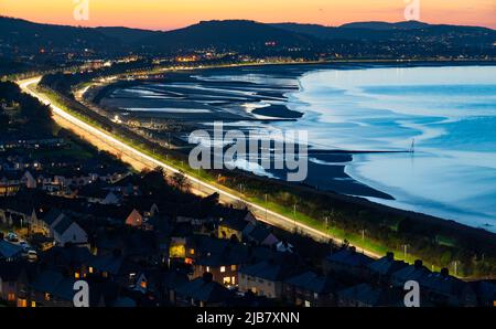 The A55 Expressway passing through Colwyn Bay, viewed from Llanddulas and taken on the 18th of March 2022. Stock Photo