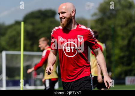 PONTYCLUN, WALES - 02 JUNE 2022: Wales' Joe Rodon during a training session  at the vale resort ahead of the 2022 FIFA World Cup play-off final v  Ukraine at the Cardiff City