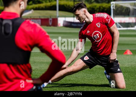 PONTYCLUN, WALES - 02 JUNE 2022: Wales' Joe Rodon during a training session  at the vale resort ahead of the 2022 FIFA World Cup play-off final v  Ukraine at the Cardiff City