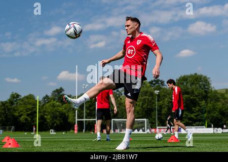 PONTYCLUN, WALES - 02 JUNE 2022: Wales' Joe Rodon during a training session  at the vale resort ahead of the 2022 FIFA World Cup play-off final v  Ukraine at the Cardiff City