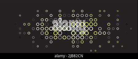 Dark vector layout with lime, gray and white circle. Black background textured with radial halftone pattern. Abstract geometric background with rings Stock Vector