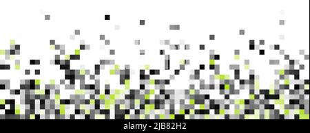 Abstract geometric gray and lime squares pattern pixel background with copy space. Panoramic mosaic background for design for print, ad, poster, flyer Stock Vector