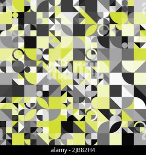 Lime colored digital collage of vector abstract infographic elements made with geometric shapes and forms. Geometric retro seamless pattern for web Stock Vector