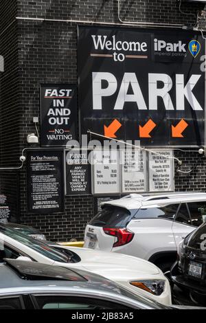 Parking Garage Rates Sign in New York City, USA  2022 Stock Photo