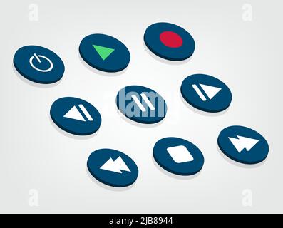 symbol icon set media player control white round buttons. vector illustrator Stock Vector