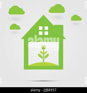 Ecological symbol of a green home socket or green logo.Green clouds,vector illustrations Stock Vector