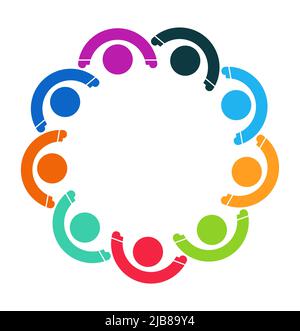 People logo. Group teamwork symbol of nine persons Stock Vector