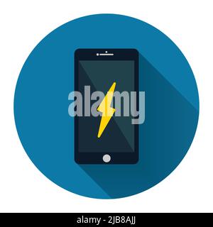 mobile phone icon alarm on the screen with long shadow black,Simple design style.vector illustration Stock Vector