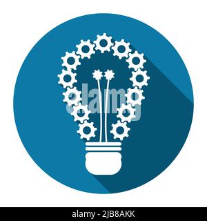 Light bulb which has of colorful gears with long shadow black,Simple design style.vector illustration Stock Vector