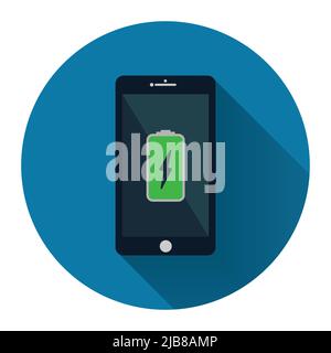 mobile phone.Smartphone with green charging battery icon on screen with long shadow black,Simple design style.vector illustration Stock Vector