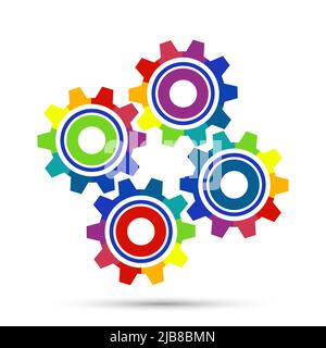 Abstract Color gear beautiful,four pieces gears set icon on background.Vector illustration Stock Vector