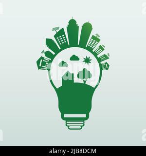Ecology energy saving light bulb,Green cities help the world with eco-friendly concept ideas,Vector llustration Stock Vector