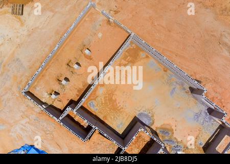 House foundation made from concrete shuttering blocks Stock Photo