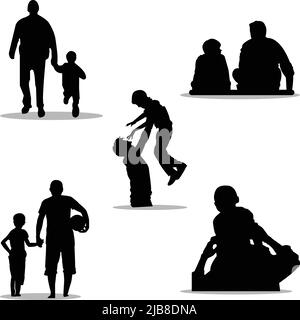Set of Silhouette Father and son flat illustration Stock Vector