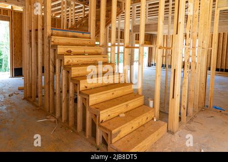 New house residential construction  framing with stairs.