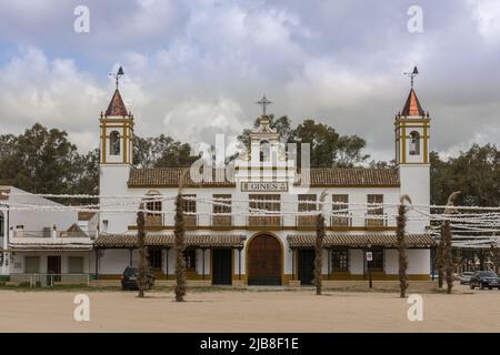 typical building in the Andalusian place of pilgrimage, El Rocío Stock Photo