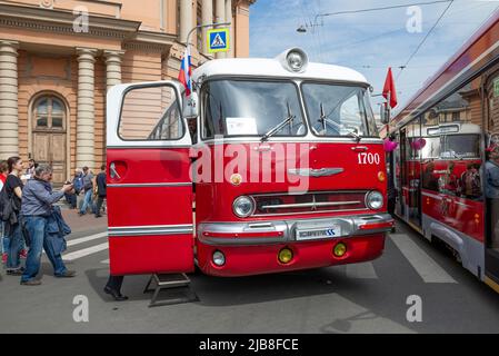 SAINT PETERSBURG, RUSSIA - MAY 25, 2019: Hungarian bus Ikarus 55.14 Lux on a festive display of retro transport. City Day in Saint Petersburg Stock Photo