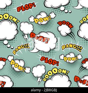 Seamless comic background bubble bang, funny symbol, expression and explode. Vector illustration Stock Vector