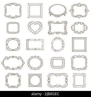Vintage hand drawn frames for greetings and invitations. Element ornament, doodle vector illustration Stock Vector