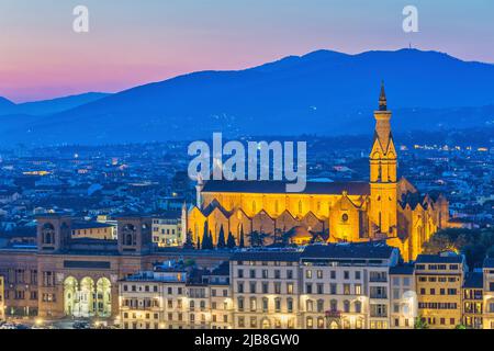 Florence Italy, night city skyline at Basilica of Santa Croce in Florence, Tuscany Italy Stock Photo