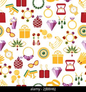 Jewelry seamless pattern background. Fashion luxury, precious and gem, diamond, vector illustration Stock Vector