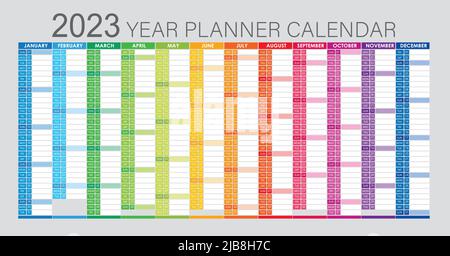 2023 Year Planner - Wall Planner Calendar Colorful - Full Editable - Vector Light Stock Vector