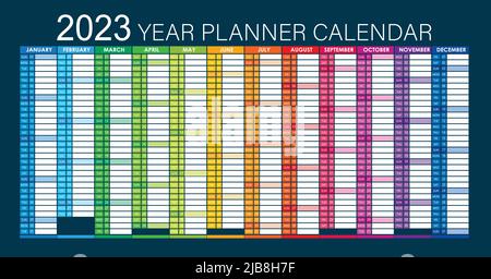 2023 Year Planner - Wall Planner Calendar Colorful - Full Editable - Vector Dark Stock Vector