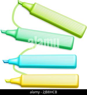 Vector Office Colored Highlighter Pens Set on white. EPS10 opacity Stock Vector