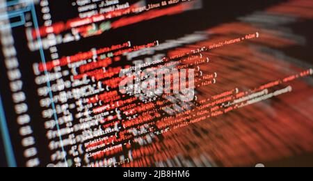 Laptop Display Closeup Photo. Information technology website coding standards for web design Programmer developer screen. Stock Photo