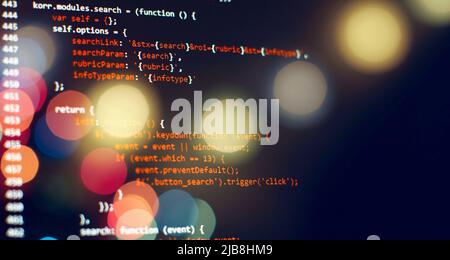Laptop Display Closeup Photo. Information technology website coding standards for web design Programmer developer screen. Stock Photo