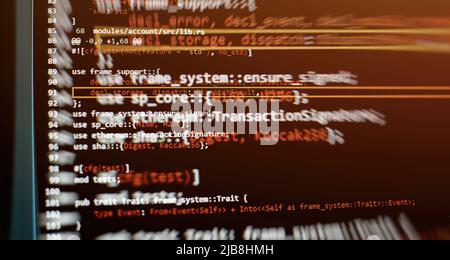 Writing programming functions on laptop. Big data and Internet of things trend. Software development. Internet security hacke Stock Photo