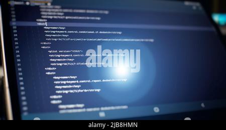 IT business. Python code computer screen. Mobile application design Concept. Stock Photo