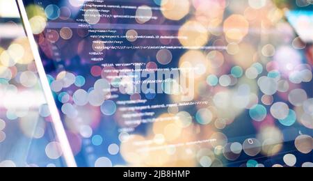 Writing programming functions on laptop. Big data and Internet of things trend. Software development. Internet security hacke Stock Photo