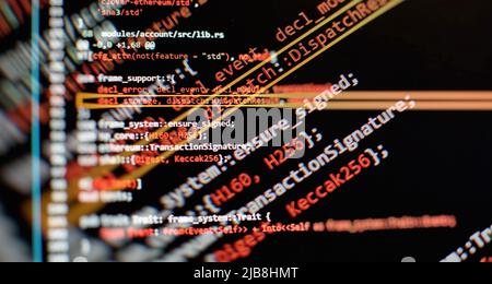 Writing programming functions on laptop. Big data and Internet of things trend. Software development. Internet security hacke Stock Photo