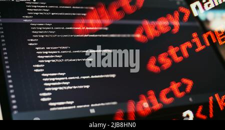 IT business. Python code computer screen. Mobile application design Concept. Stock Photo