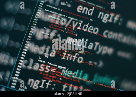 Software develop company office. Database bits access stream visualisation. Programming code abstract Stock Photo